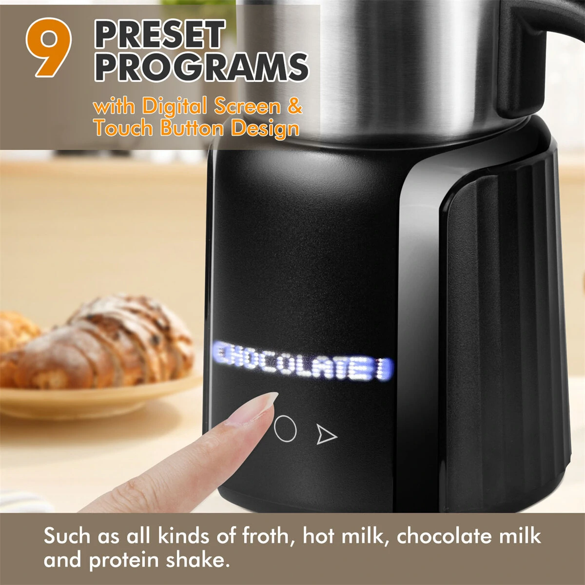 (image for) [EU/US Direct] Electric Milk Frother and Steamer, 9 Functions for Milk Foam Hot and Cold, Hot Chocolate Maker, Milk Warmer for Coffee Latte Cappuccino Macchiato, Food Grade Stainless Steel De